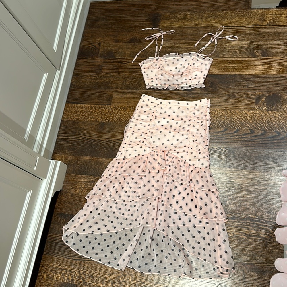 2 piece set Blush pink top and ruffle skirt